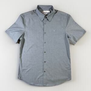 Calvin Klein Mens Slim Fit Blue Short Sleeve Button Up Shirt Size M